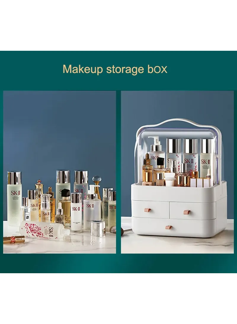 Multi-Use 3-Drawers Cosmetics Storage Organizer with Transparent Top Cover - White β photo 6
