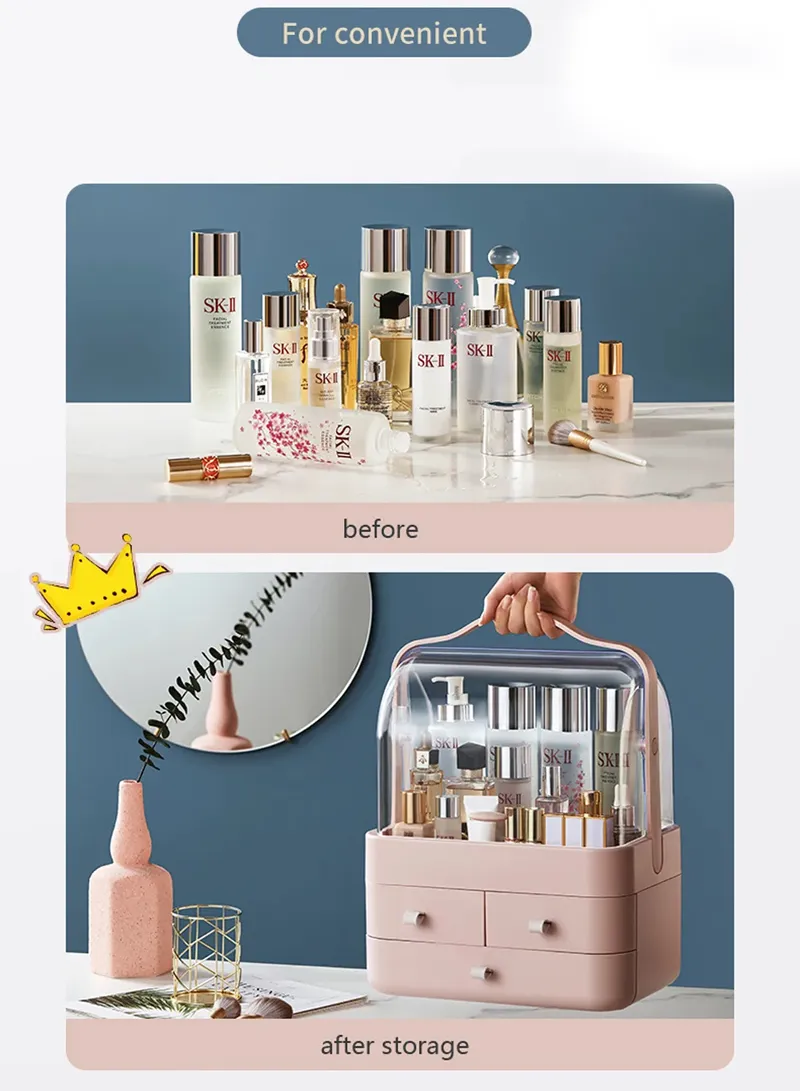 Multi-Use 3-Drawers Cosmetics Storage Organizer with Transparent Top Cover - White β photo 8