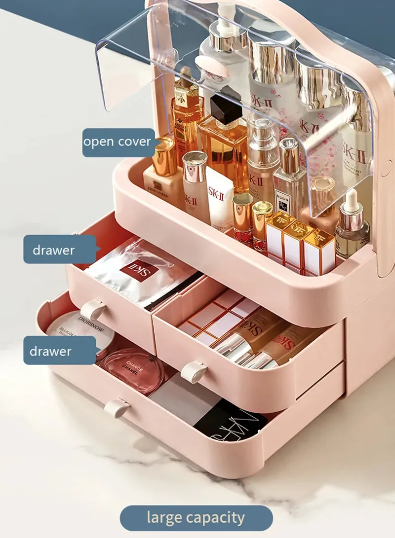 Multi-Use 3-Drawers Cosmetics Storage Organizer with Transparent Top Cover - White β photo 9