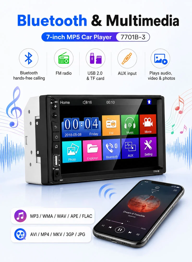 7-inch MP5 Carplayer Auto Car Center Console Video Recorder With 12 Light Camera β photo 3
