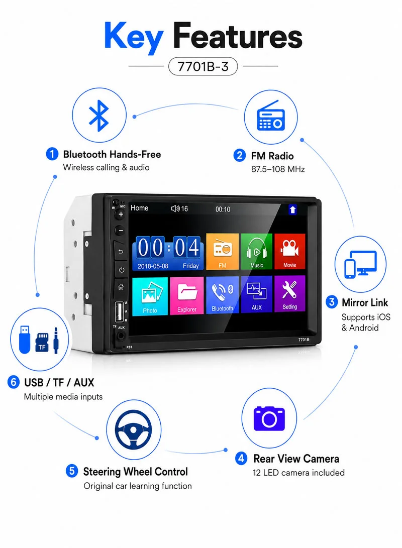 7-inch MP5 Carplayer Auto Car Center Console Video Recorder With 12 Light Camera β photo 5