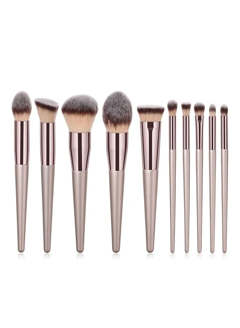 10Pcs Makeup Brush Set Premium Eyeshadow Powder Eyebrow Eyeliner Blush Foundation Concealer Cos