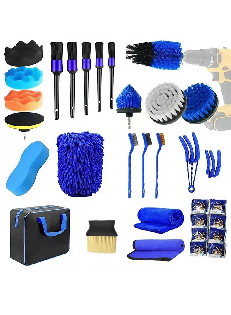 32Pcs / Set Car Cleaning Kit Car Interior Washing Tool Set Drill Brush Attachment Gifts For Cle
