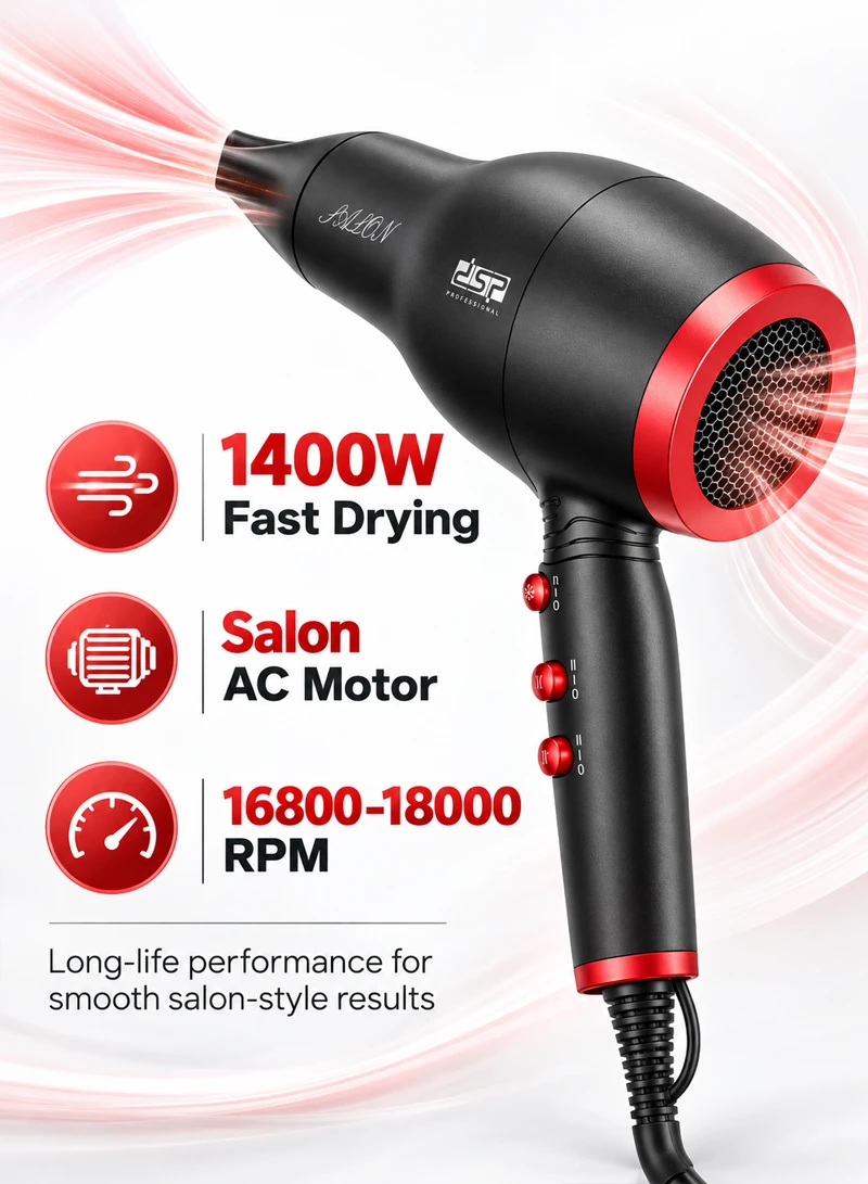Hair Dryer with Adjustable Speeds & Temperatures, 16800-18000 High-Speed Hair Dryer 37002 - Bla — photo 4