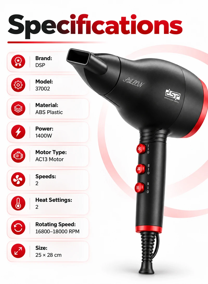 Hair Dryer with Adjustable Speeds & Temperatures, 16800-18000 High-Speed Hair Dryer 37002 - Bla β photo 5