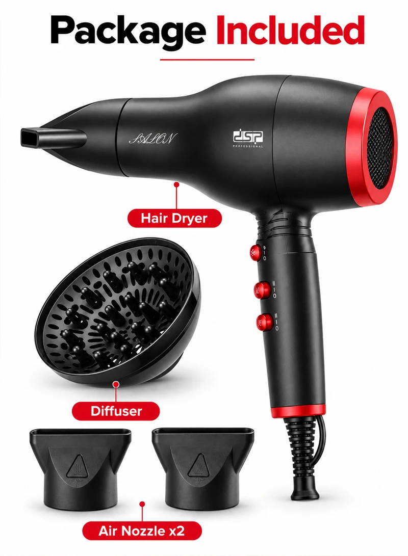 Hair Dryer with Adjustable Speeds & Temperatures, 16800-18000 High-Speed Hair Dryer 37002 - Bla — photo 7