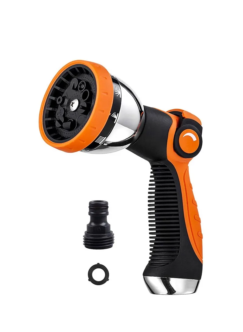 Metal Garden Hose Nozzle Sprayer 8 Spray Patterns- Thumb Control- On/Off Valve For Easy Water C