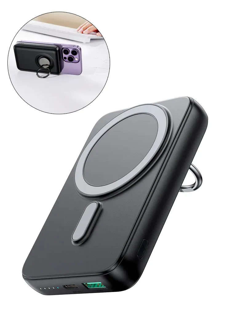 20W 10000mAh Magnetic Wireless Power Bank with Ring Holder - Black β photo 2