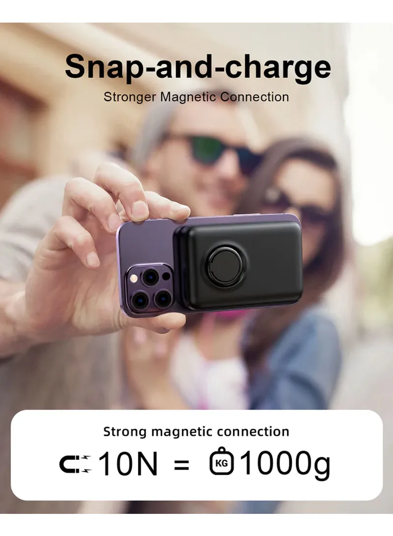 20W 10000mAh Magnetic Wireless Power Bank with Ring Holder - Black — photo 3