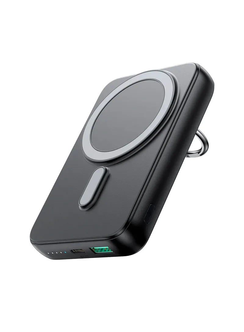 20W 10000mAh Magnetic Wireless Power Bank with Ring Holder - Black