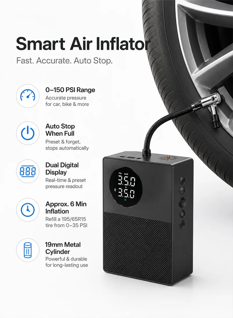 60W 8800mAh 35C Car Jump Starter Air Pump Inflator Emergency Battery Power Bank LED Light Smart β photo 5