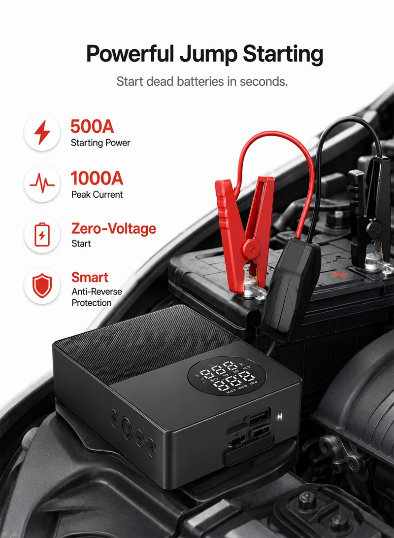 60W 8800mAh 35C Car Jump Starter Air Pump Inflator Emergency Battery Power Bank LED Light Smart β photo 6