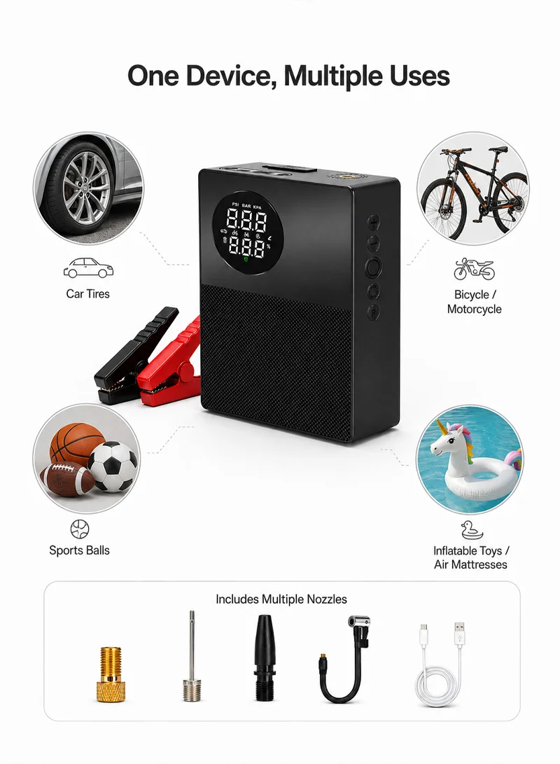 60W 8800mAh 35C Car Jump Starter Air Pump Inflator Emergency Battery Power Bank LED Light Smart — photo 7