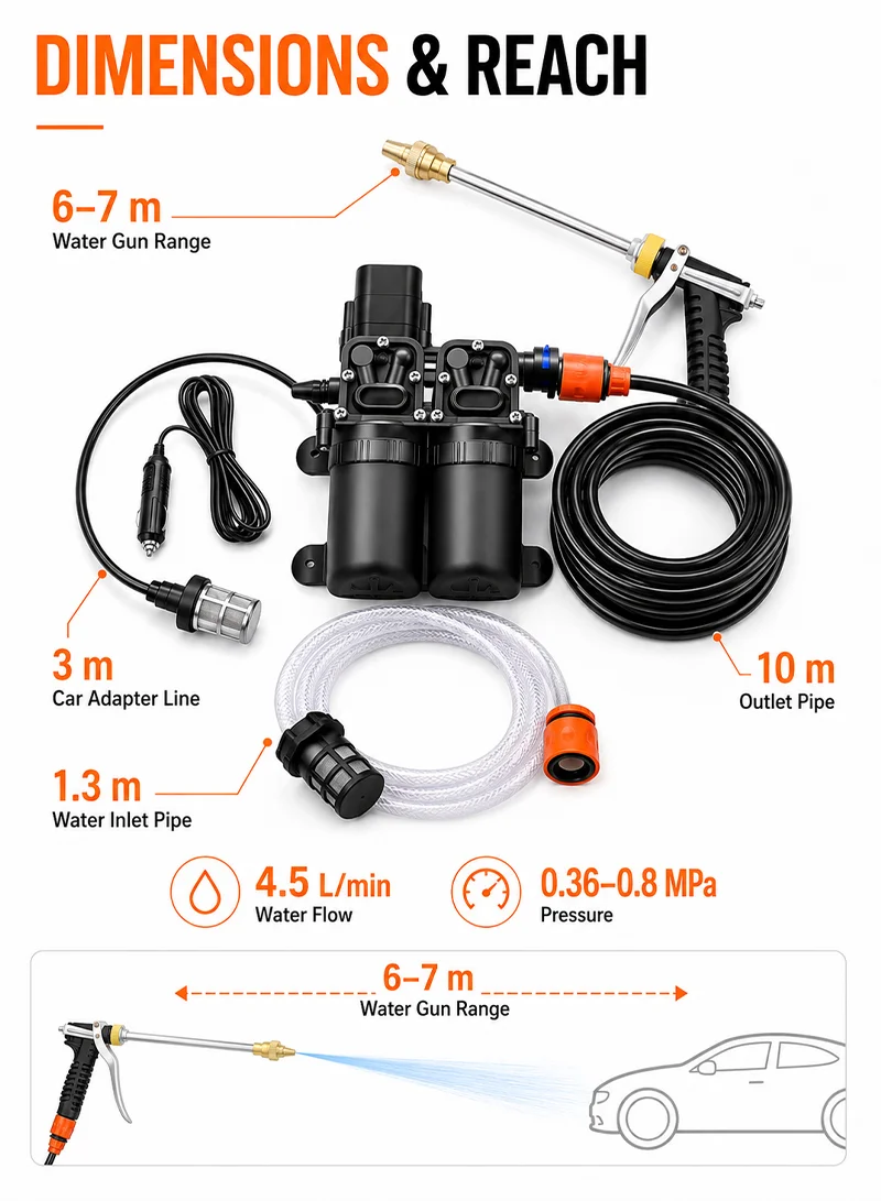 96W 12V High-Pressure Car Wash Tool Gun Pump With Power-Off Function — photo 3