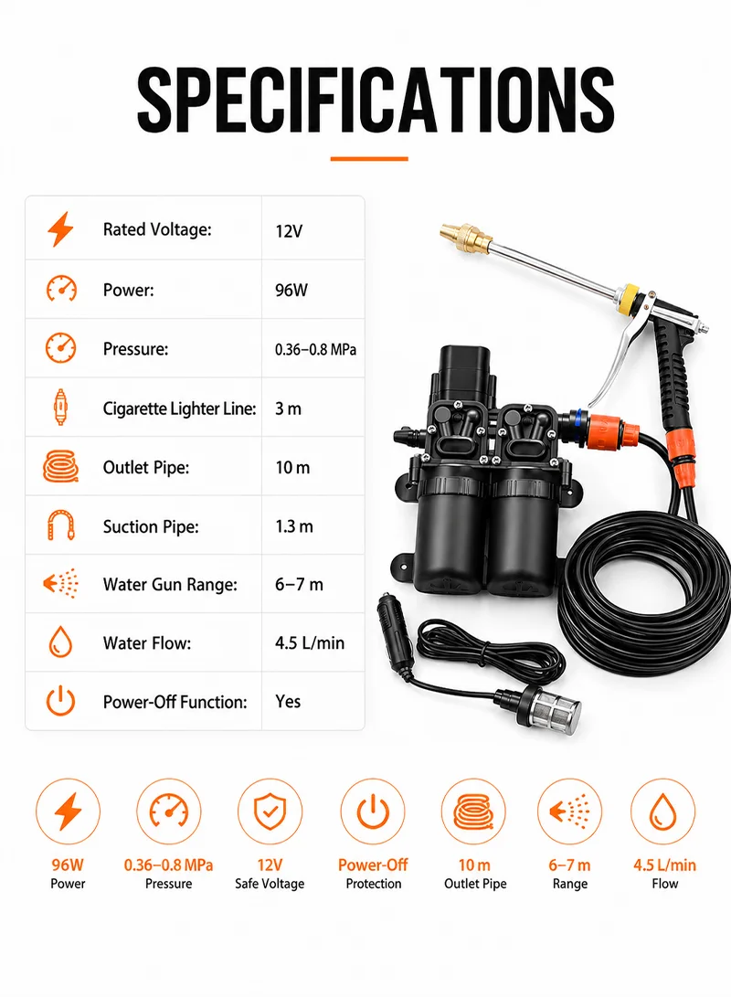 96W 12V High-Pressure Car Wash Tool Gun Pump With Power-Off Function — photo 6