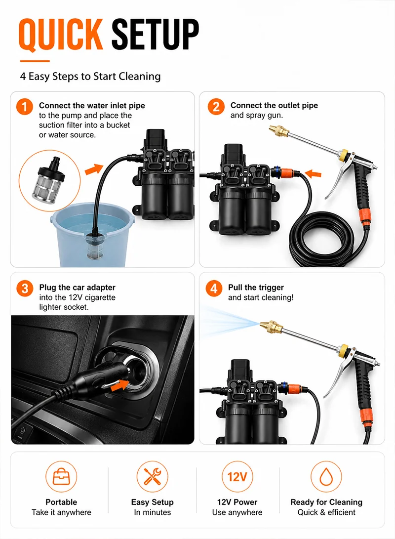 96W 12V High-Pressure Car Wash Tool Gun Pump With Power-Off Function — photo 9