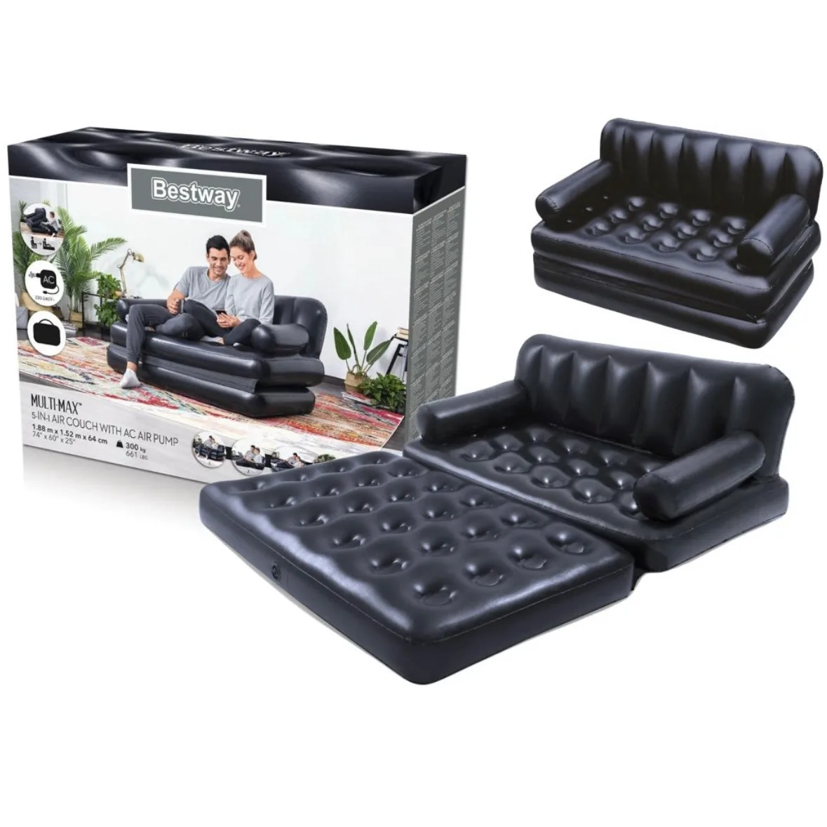 5-In-1 Double Multifunction Inflatable Fashion Air Sofa Queen Double Bed Mattress (L188 x W152 x H64)cm — photo 2