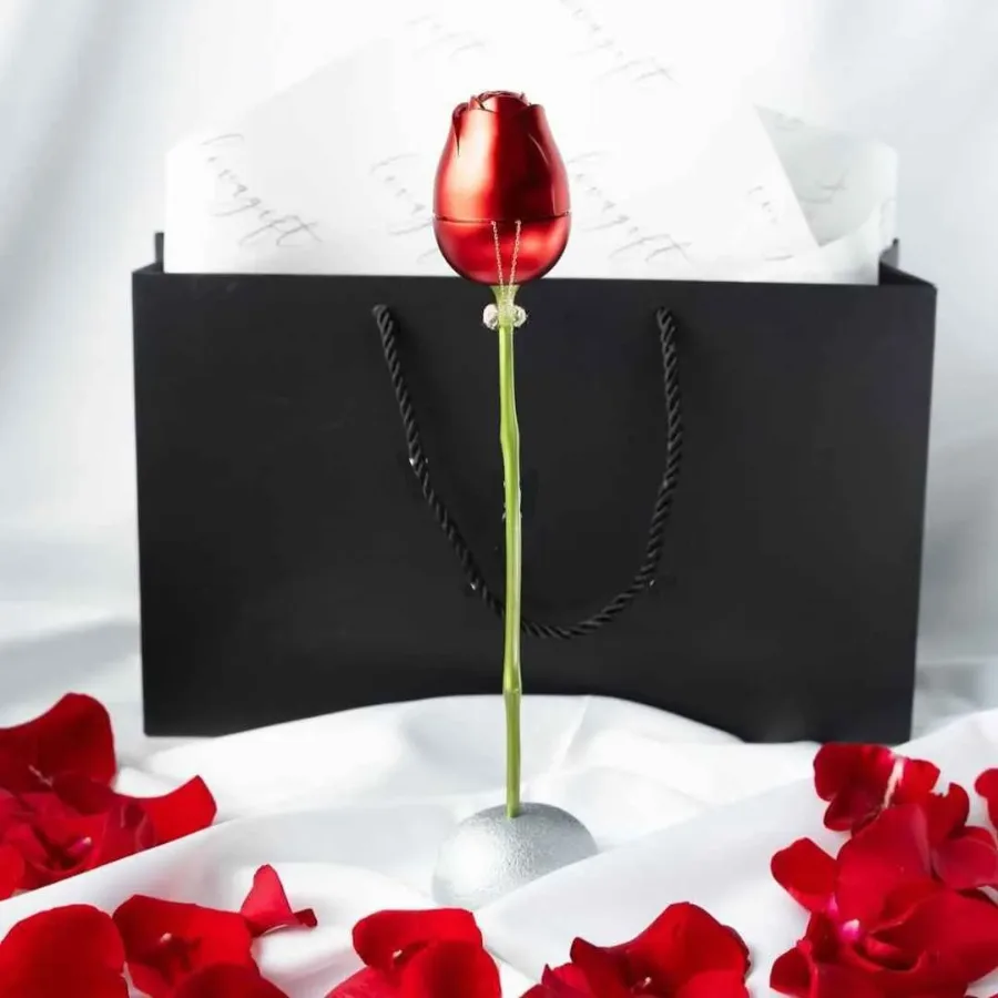 Metal Rose With Luxury Zircon Pendant Necklaces Flower Valentine Gift Set — photo 5