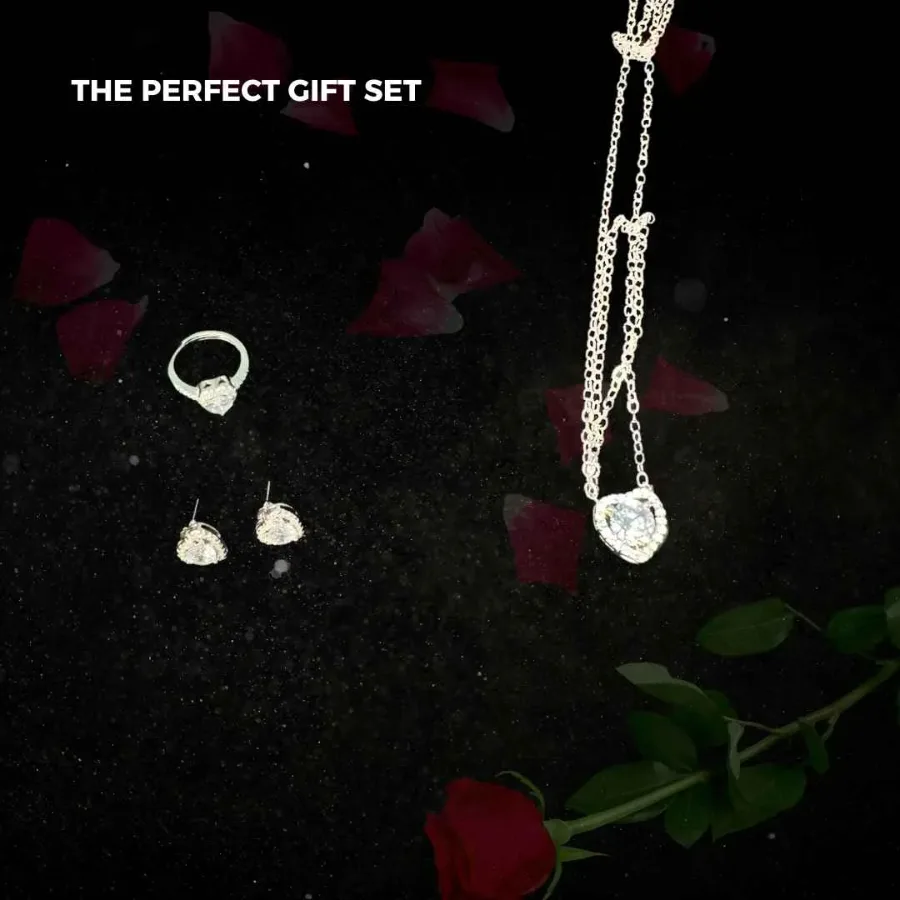 Metal Rose With Luxury Zircon Pendant Necklaces Flower Valentine Gift Set β photo 9