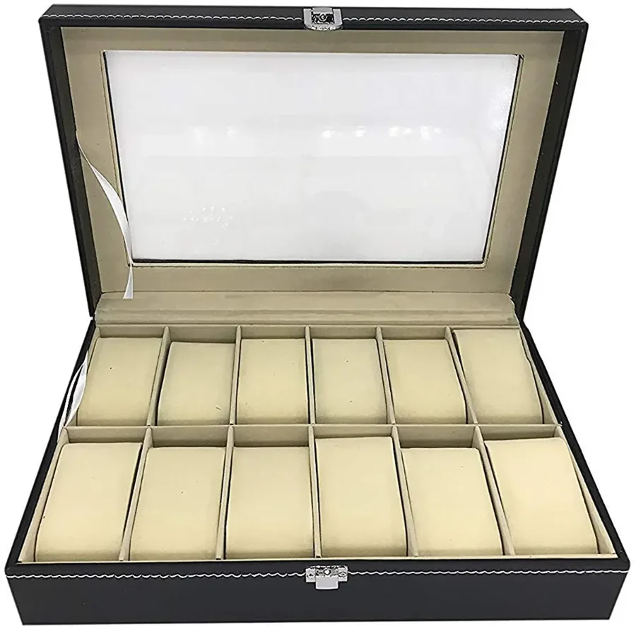 Watch Box 12 Slot Black Watch Display Box Storage Organiser — photo 3