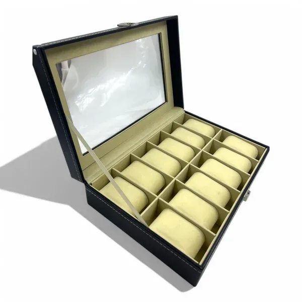 Watch Box 12 Slot Black Watch Display Box Storage Organiser — photo 4