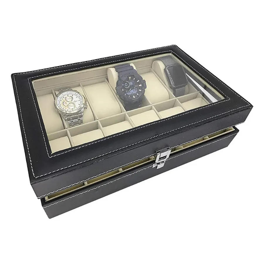 Watch Box 12 Slot Black Watch Display Box Storage Organiser — photo 5