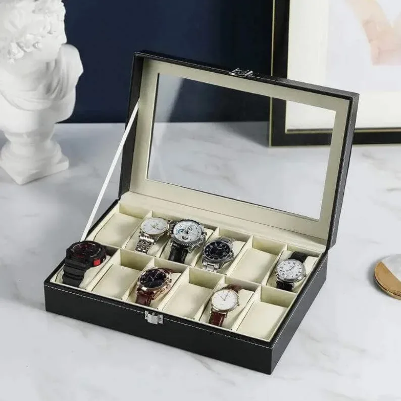 Watch Box 12 Slot Black Watch Display Box Storage Organiser