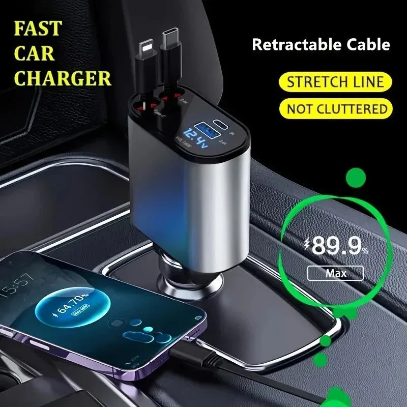 4 in 1 Car Charger 120W Turbo Charge, 4 Ports Fast Charging with Retractable Cables — photo 2