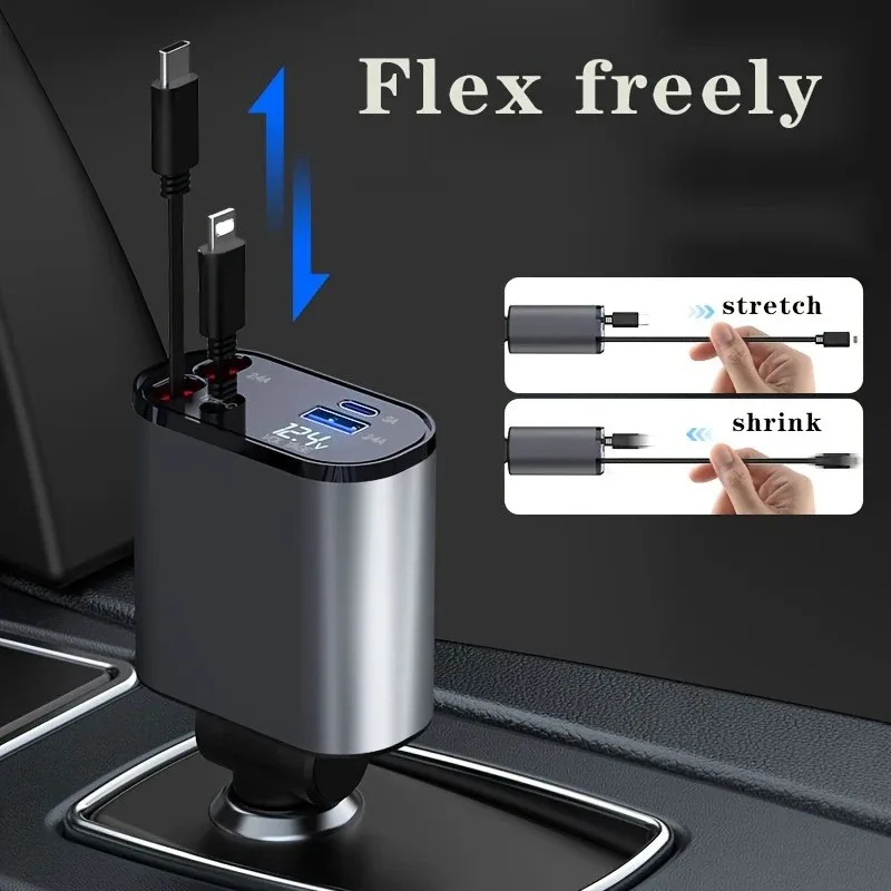 4 in 1 Car Charger 120W Turbo Charge, 4 Ports Fast Charging with Retractable Cables — photo 4