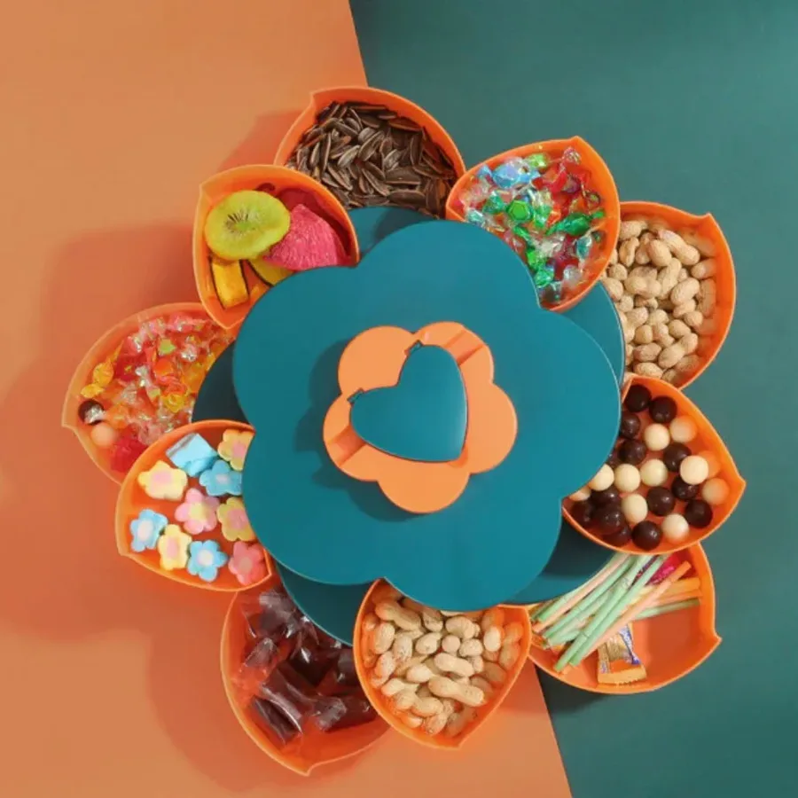 Double Deck Rotating Snack Tray Flower Shape — photo 3