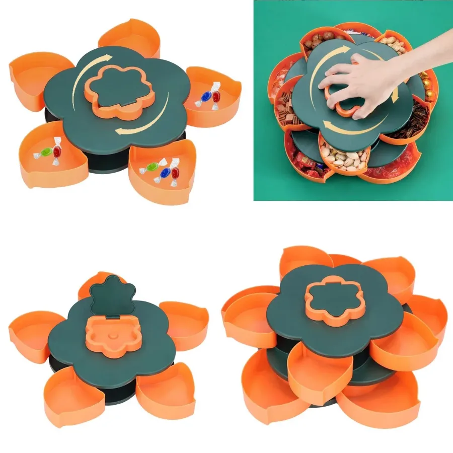 Double Deck Rotating Snack Tray Flower Shape β photo 4
