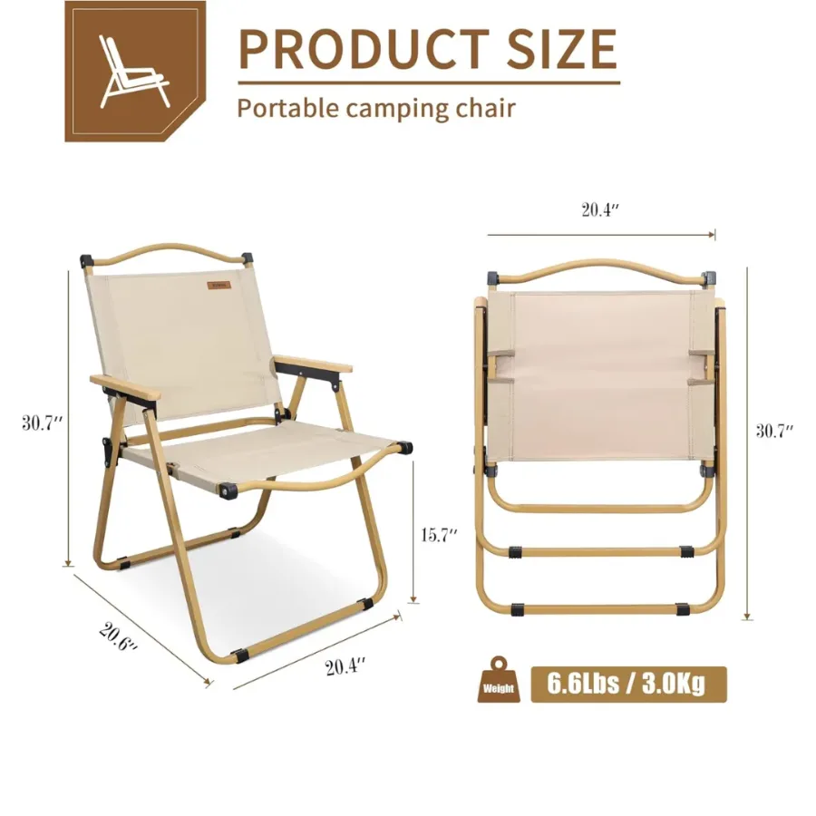 Folding Chair Camping Chairs for Adults Wood Armrest Black β photo 2