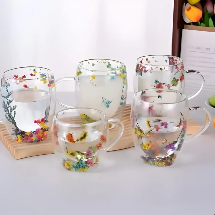 Insulated Double Glass Mug Flower — photo 3