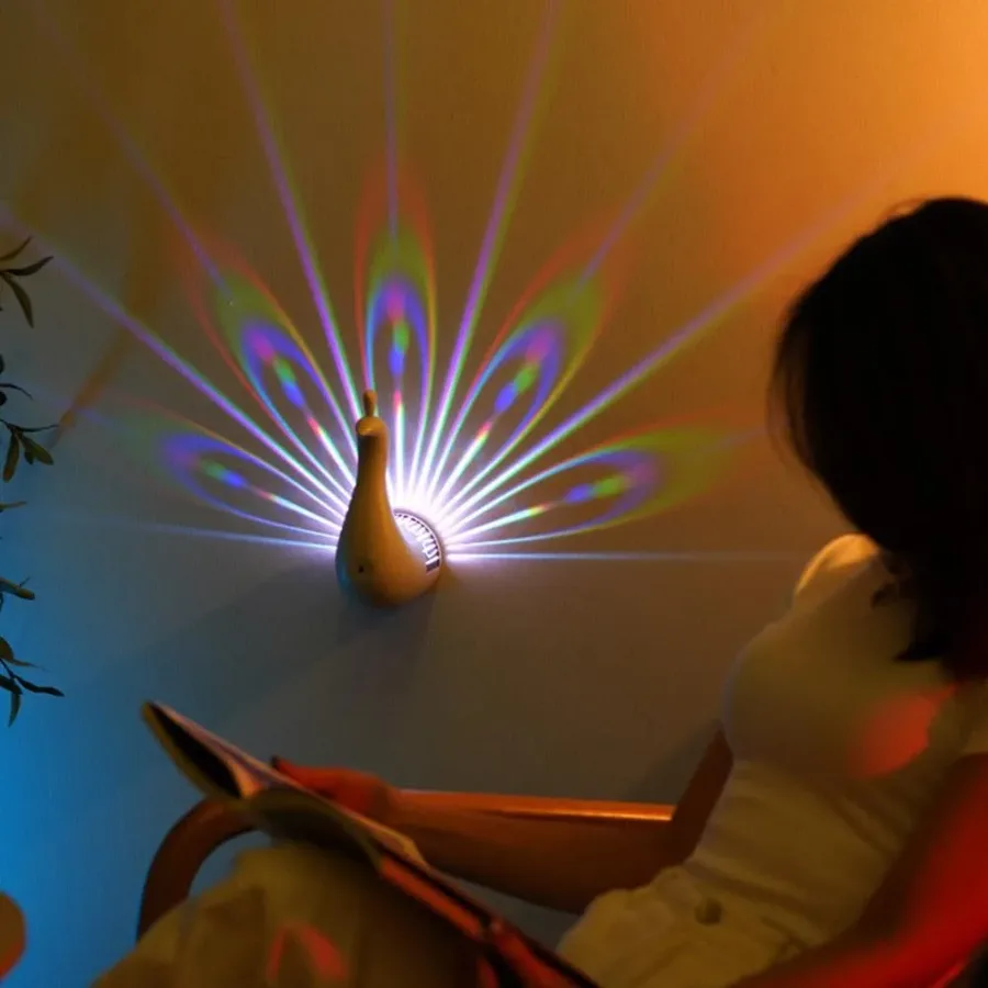 Peacock Projection Lamp, Wall Light with Remote Control — photo 3