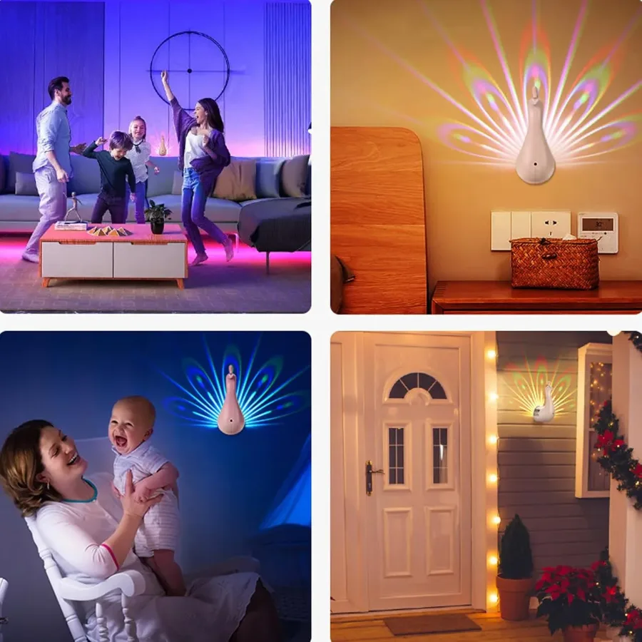 Peacock Projection Lamp, Wall Light with Remote Control β photo 5