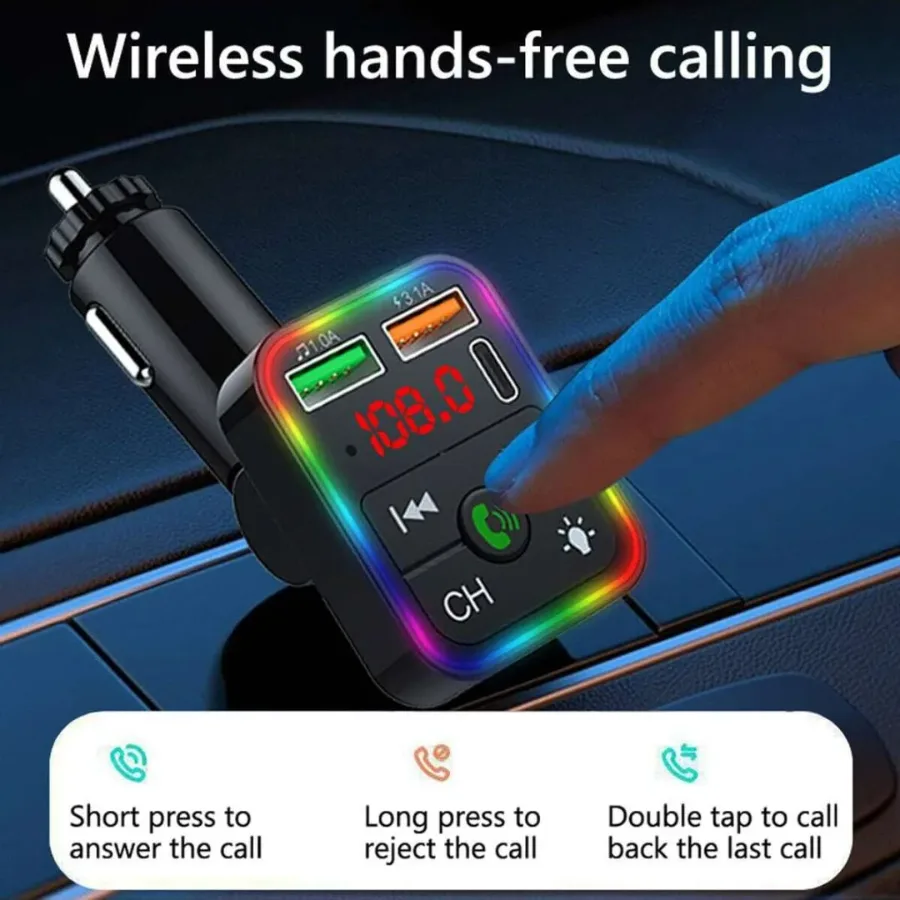 Bleutooth FM Transmitter F2 , MP3 Player with USB Flash Drive, Multi-Color Ambient Lighting, Dual USB 3.1 Type-C Fast Charger, and FM X8 β photo 4