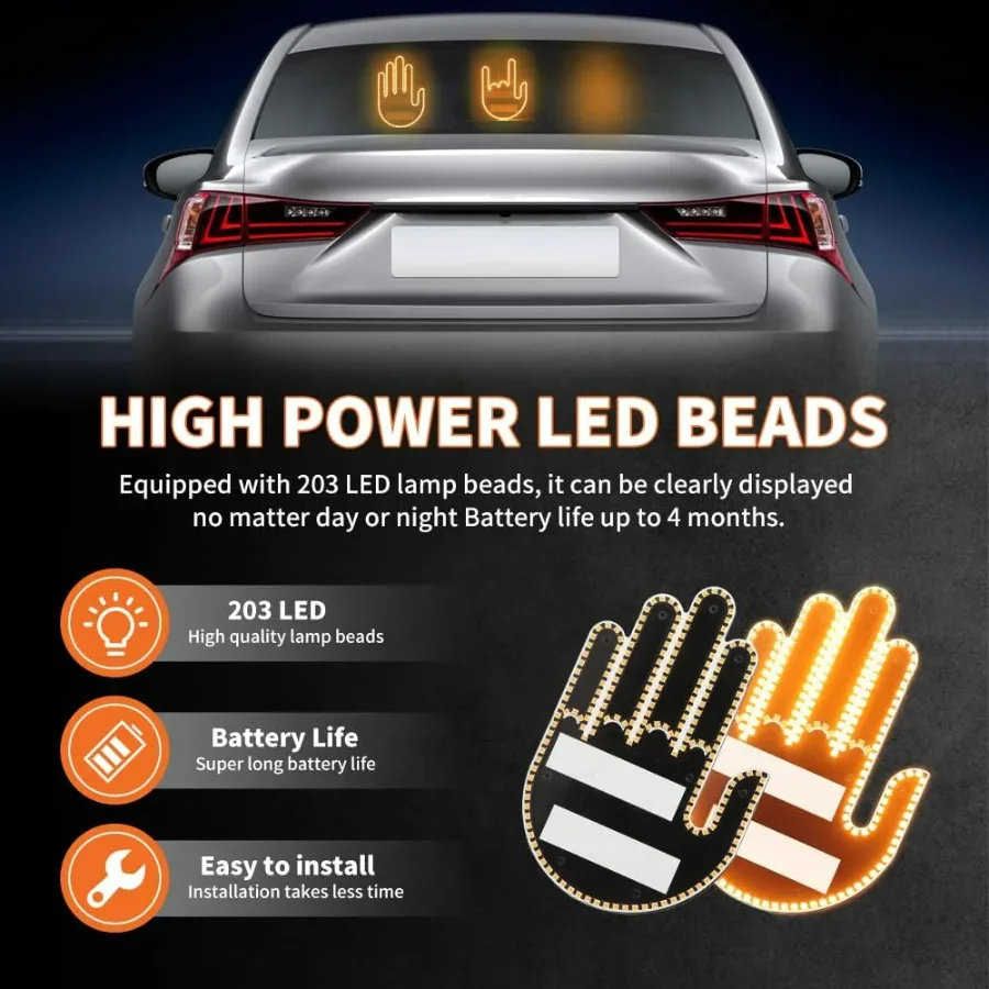 LED Hand Signal Car 3 Modes Middle Finger for Car Rear Window Road With Remote Control — photo 3