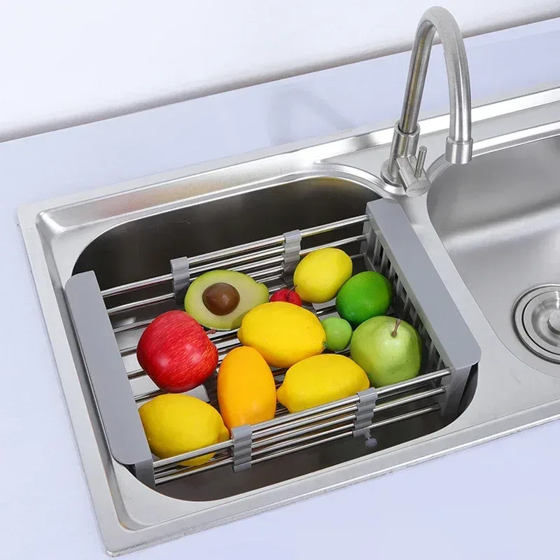 Stainless Steel Expandable Vegetable Basin with Drain Basket Drain Rack 1pc — photo 3