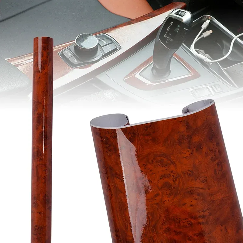 High Gloss Car Sticker Waterproof Car Interior Adhesive Wood Grain Film — photo 2