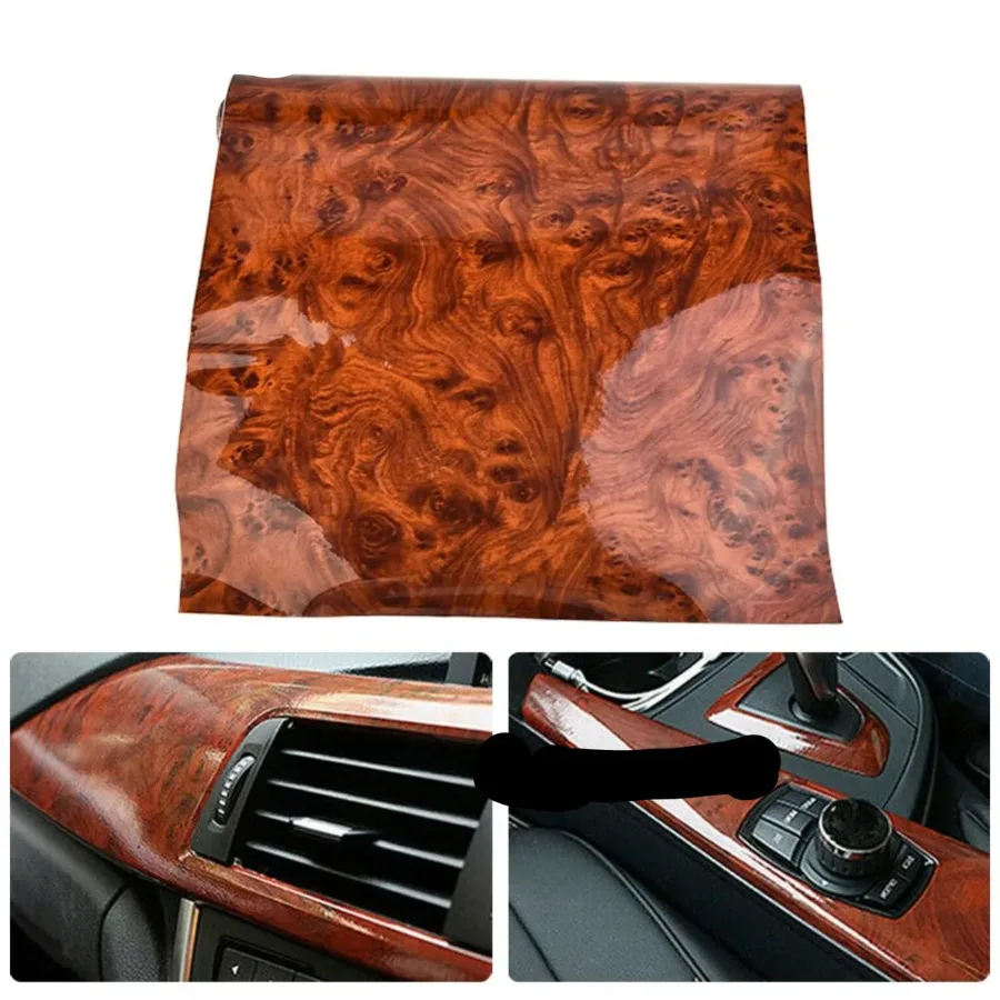 High Gloss Car Sticker Waterproof Car Interior Adhesive Wood Grain Film — photo 6