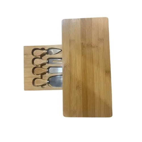 Bamboo Wooden Serving Tray Board Set with Cutlery in Slide-Out Drawer β photo 2