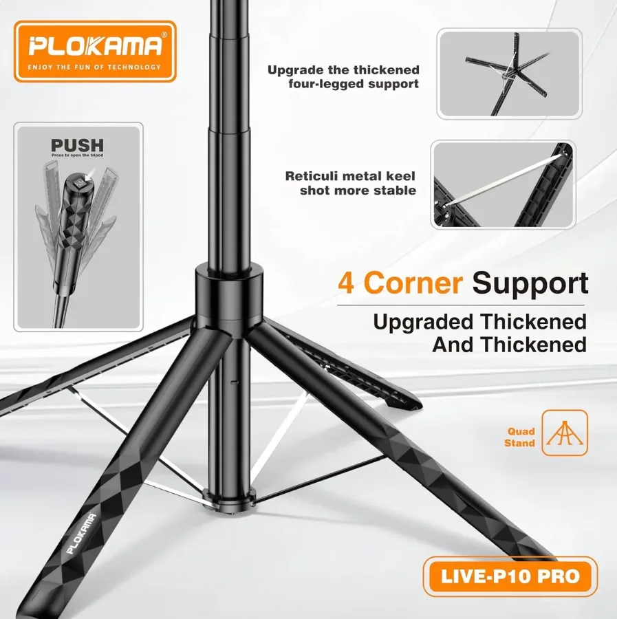 Plokama 3 IN 1 Selfie Stick Tripod with LED Light & Remote Live-P10 Pro β photo 4