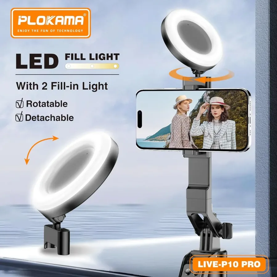 Plokama 3 IN 1 Selfie Stick Tripod with LED Light & Remote Live-P10 Pro — photo 5