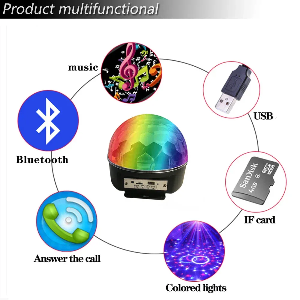 Bluetooth MP3 LED Disco Light Crystal Magic Ball Rotating Stage Lamp β photo 4
