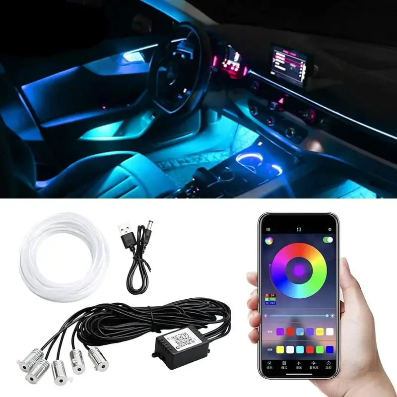 Car LED Interior Strip Atmosphere Lights Optic Fiber APP Music Control RGB β photo 2