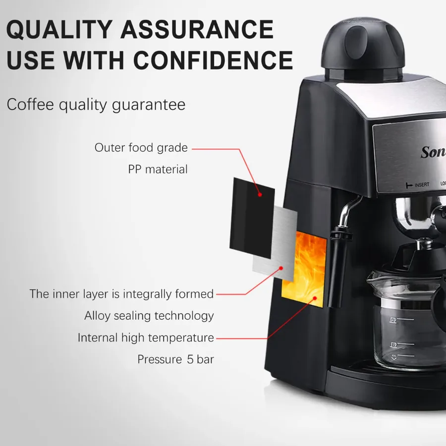 SONIFER Coffee Machine Cappuccino Espresso Coffee Maker 800W β photo 4