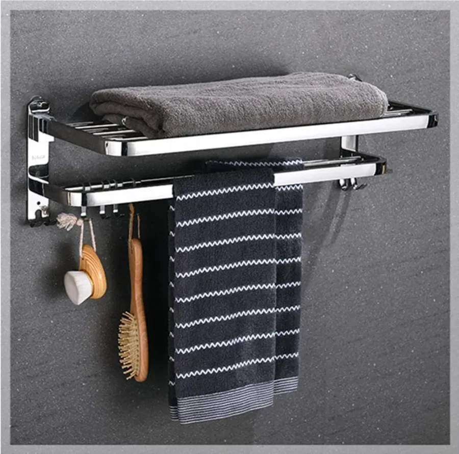 Bathroom Storage Shelf Multi Towel Rack - Black Color