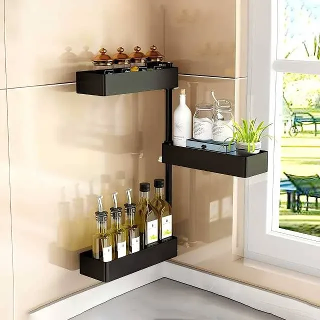3 Tiered Wall Mounted Kitchen Storage Racks 180 Degree Rotatable For Spice β photo 2