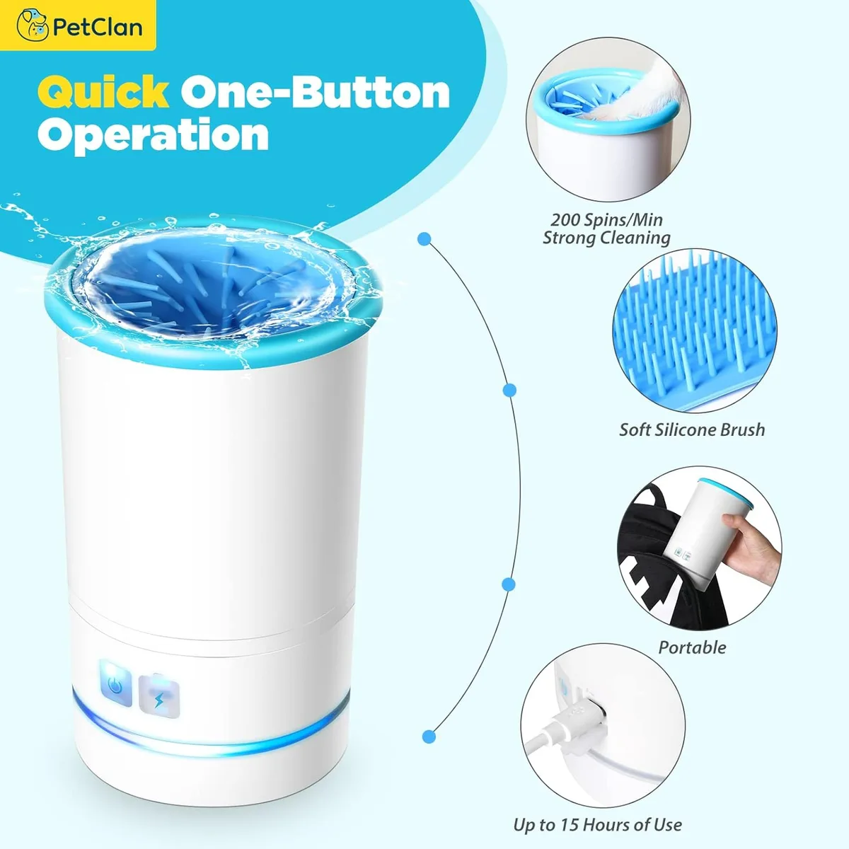 Dog Pet Foot Cleaner Rechargeable Soft Brushes for Small & Medium Dogs β photo 3