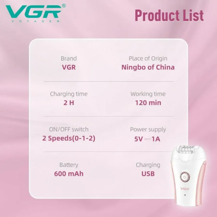 VGR Compact Professional Cordless Women Epilator for different body areas for gentle hair removal β photo 3